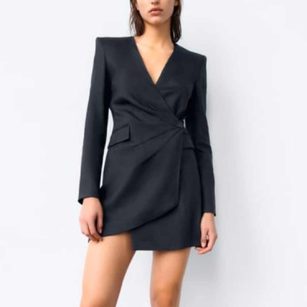 ZARA Draped Jacket Dress - Navy